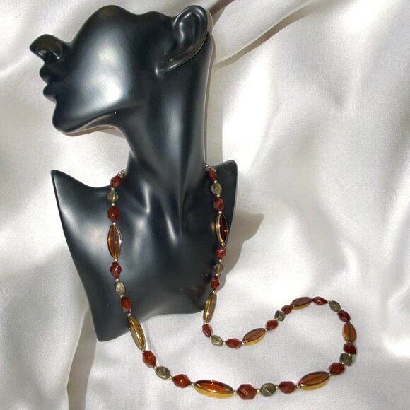 Vintage Long Necklace Brown Tones Plastic Beads 38 inches - Picture 3 of 6